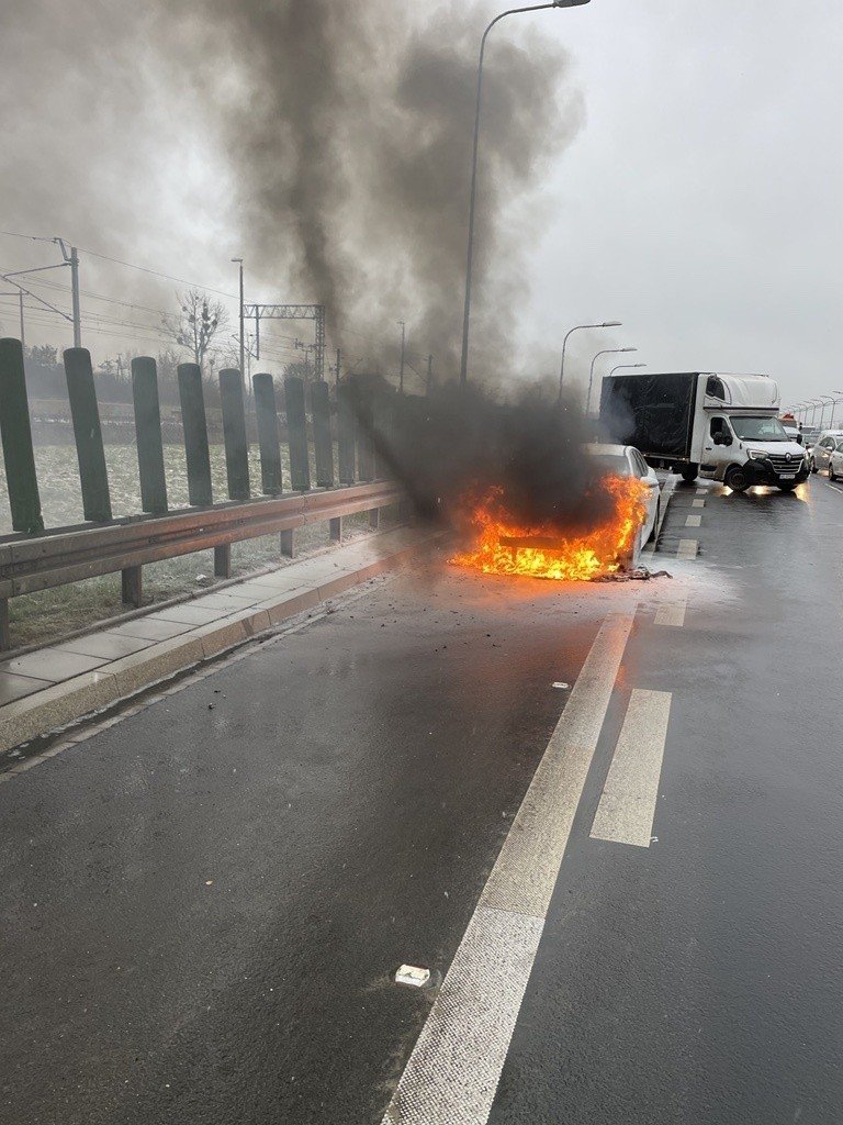 Pożar na drodze S79. Auto płonęło jak pochodnia - WIDEO | Dziennik Łódzki