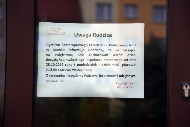 W ramach działań przeciwepidemicznych sanepid wstrzymał od 28 października działalność przedszkola.