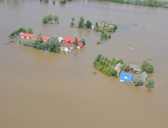 Tak z lotu ptaka wyglądały w maju 2010 roku zalane tereny w gminie Łubnice. Czy wielka woda będzie tutaj elementem krajobrazu? Jeden z pomysłów na przyszłość jest taki, aby na terenie gminy stworzyć ogromne poldery, które w razie zagrożenia powodzią byłyby zalewane w sposób kontrolowany.