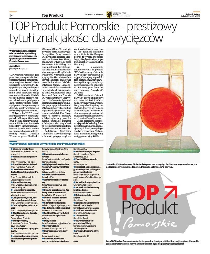 TOP Produkt Pomorskie - prestiżowy tytuł i znak jakości dla zwycięzców