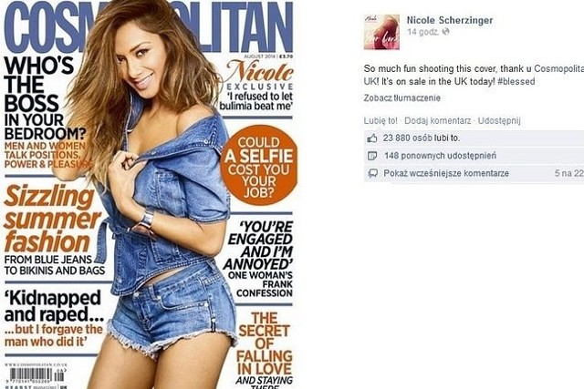 Nicole Scherzinger na okładce "Cosmopolitan" (fot. screen z Facebook.com)