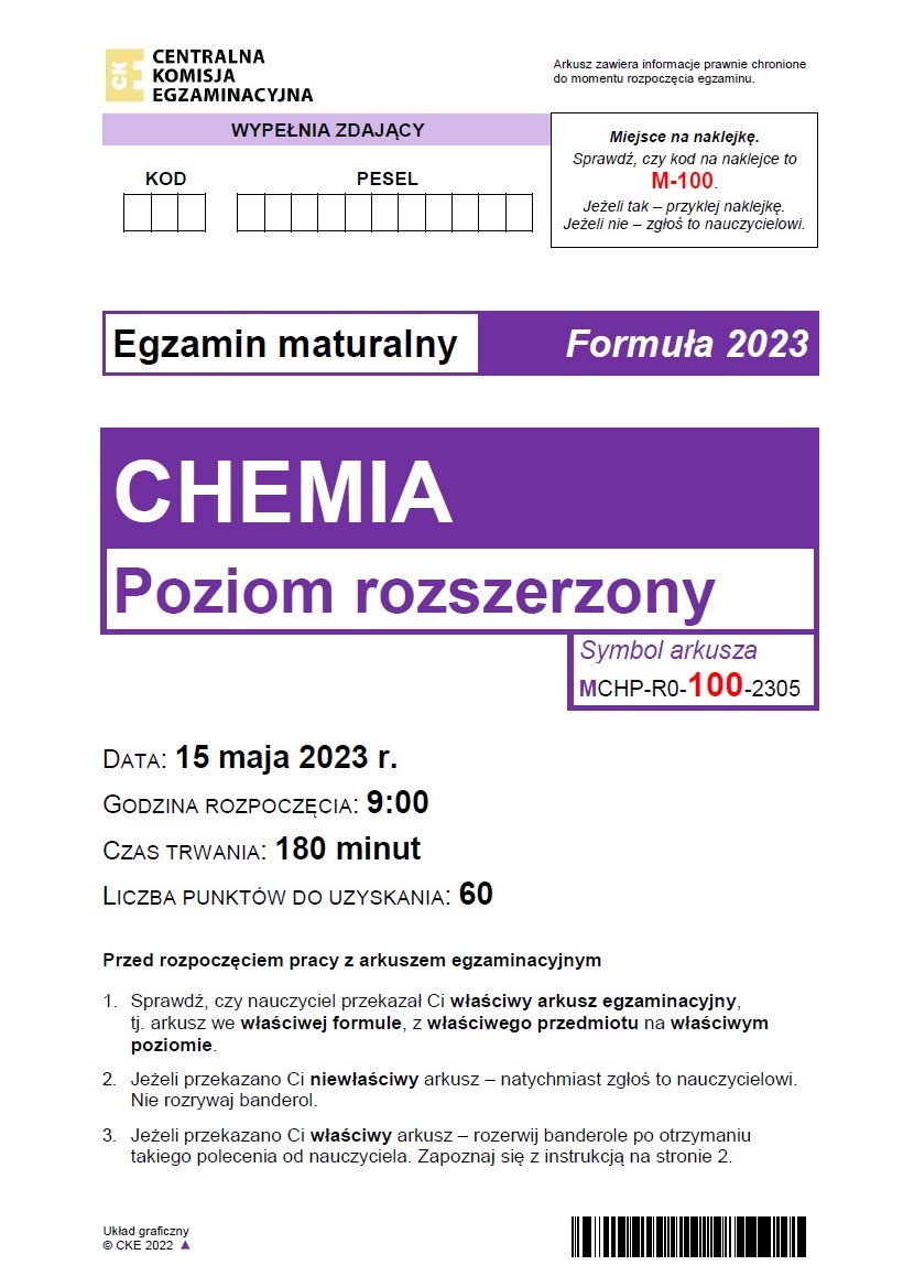 Tak wyglądał arkusz z chemii w formule 2023.