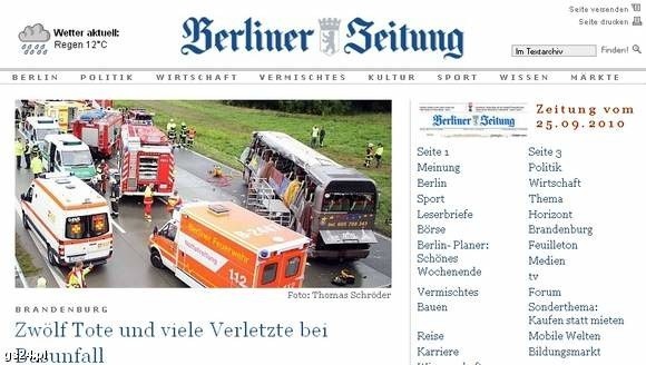 Wypadek polskiego autokaru w Niemczech na stronie Berliner Zeitung.