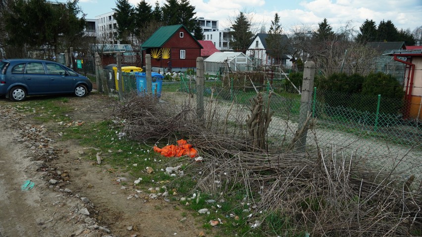 Śmieci obok ogrodzenia działek przy ulicy Łupaszki....