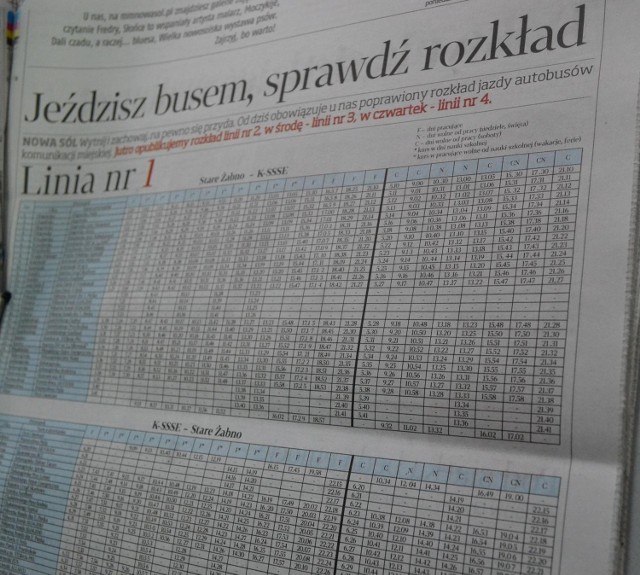 Nowy rozkład jazdy będziemy publikować aż do czwartku. W poniedziałek wydrukowaliśmy kursy linii numer 1, we wtorek linia numer 2.