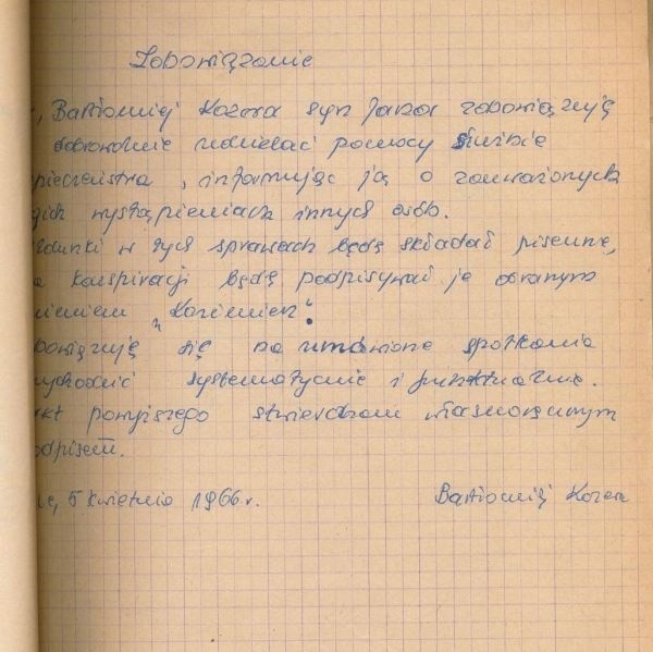 - To nieprawda, że zobowiązanie do współpracy z SB Kozera podpisał w 1964 r. W rzeczywistości doszło do tego dwa lata później, wiosną 1966 r. - mówi Bereszyński.