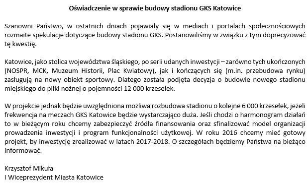 GKS Katowice będzie miał stadion na 12 tysięcy miejsc