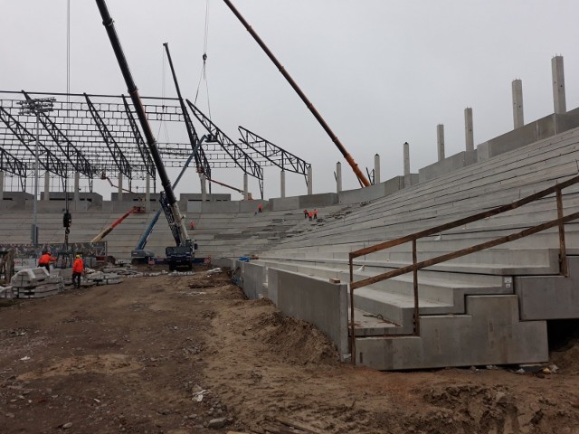 Budowa stadionu Pogoni - zdjęcia z 24.01.2020.