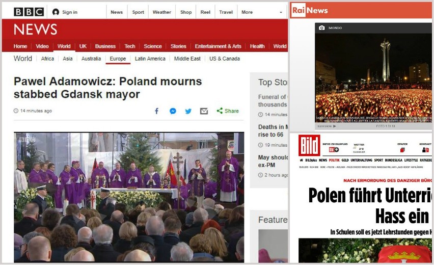 „Ogłuszona i zrozpaczona Polska żegna prezydenta Gdańska”. Światowe media komentują pogrzeb Pawła Adamowicza