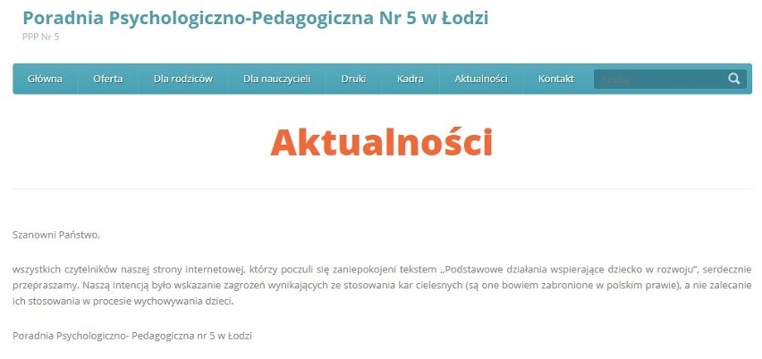 Na stronie poradni pojawiły się przeprosiny