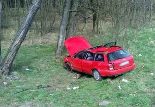 Auto dachowało i uderzyło w drzewo.