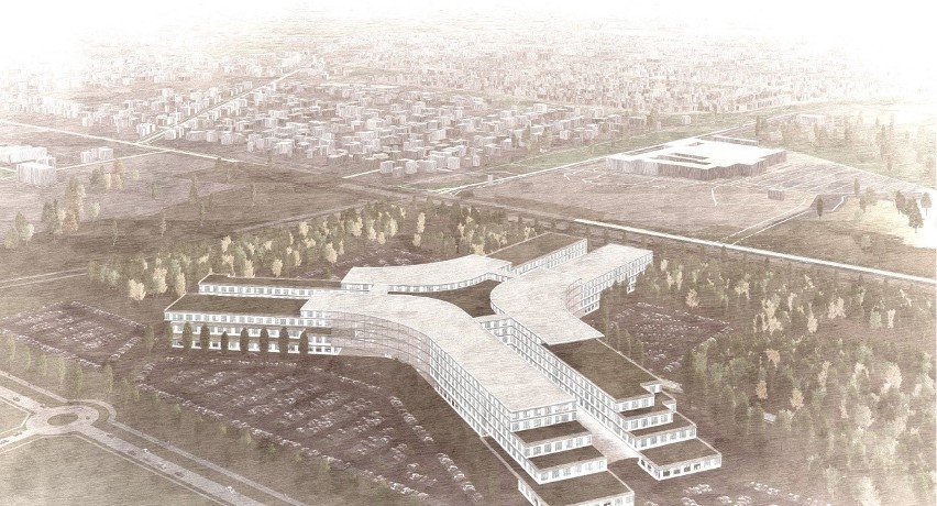 Nowy szpital onkologiczny przy ulicy Kosmonautów we Wrocławiu - wizualizacja.