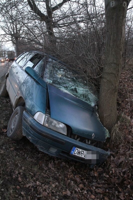 Wypadł z drogi i uderzył w drzewo. Miał dużo szczęścia