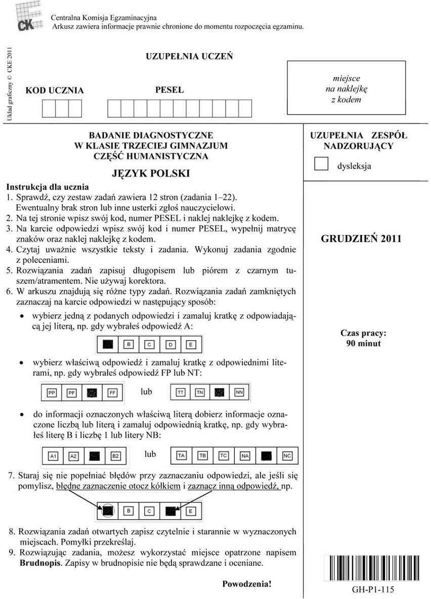 Próbny egzamin gimnazjalny 2012: Język polski - test,...