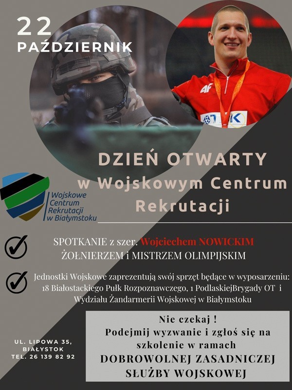 Białystok. Dzień otwarty w Wojskowym Centrum Rekrutacji. Zaprasza mistrz olimpijski