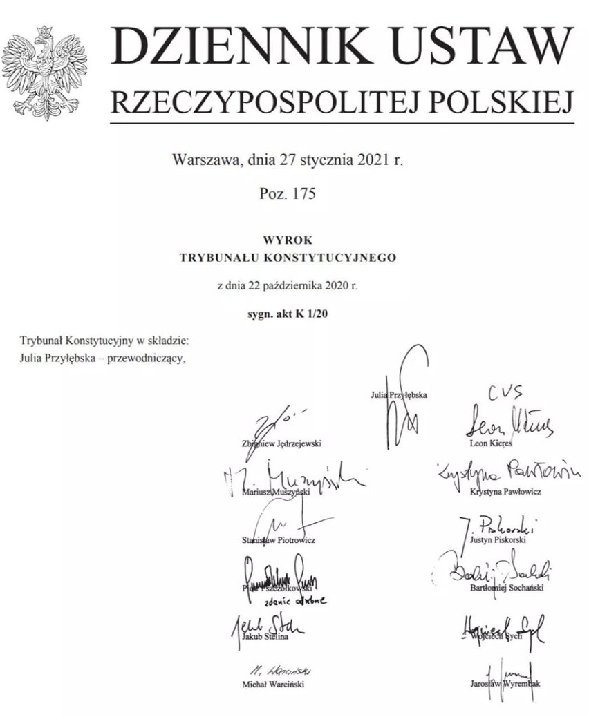 Wyrok trybunału 27.01.2021 r. został opublikowany w...