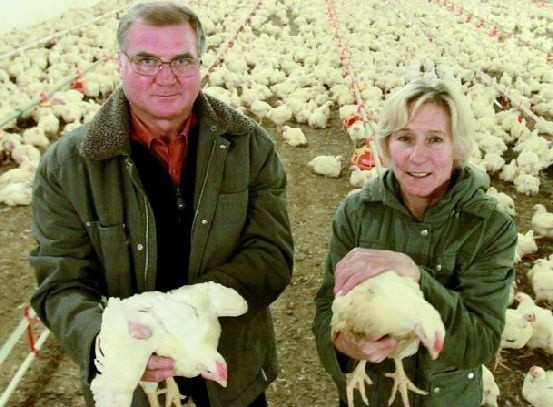Makarscy dumnie prezentują swoje kurczaki, dzięki którym zostali uznani za Farmerów Roku 2008