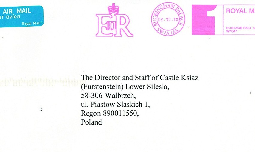 Rodzina królewska wysyła podziękowania na Zamek Książ