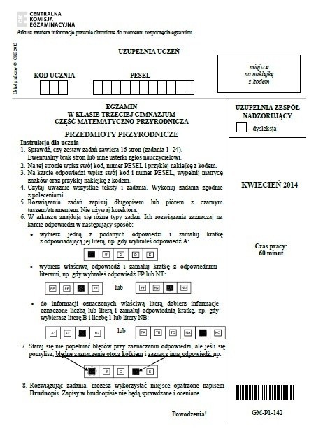 Egzamin gimnazjalny 2014: Część matematyczno-przyrodnicza...