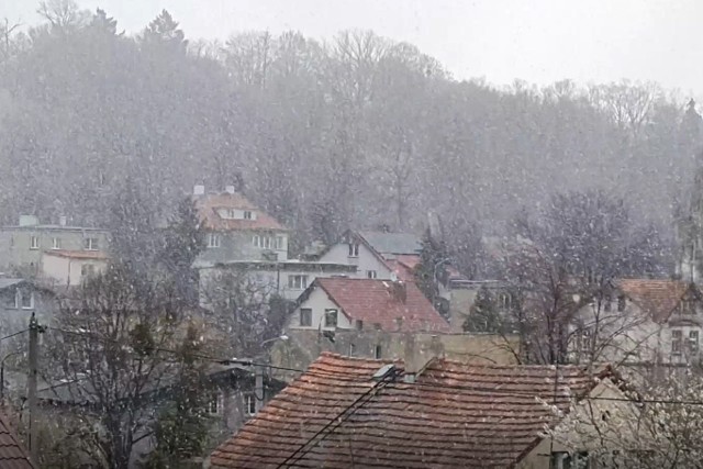 Poranek 19 kwietnia w Obornikach Śląskich stał pod znakiem przelotnego opadu śniegu, który dość szybko przekształcił się w rzęsisty deszcz.