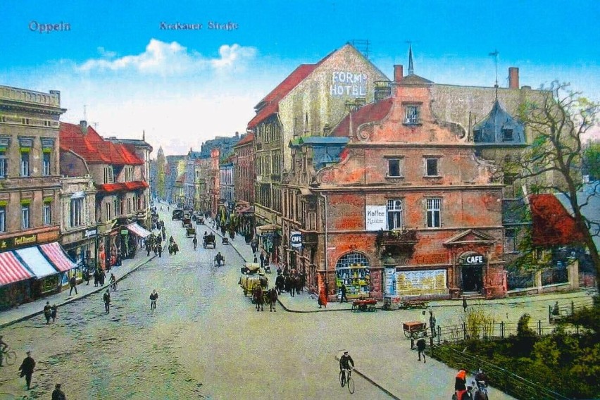 Pokolorowana pocztówka z Opola z początków XX wieku.