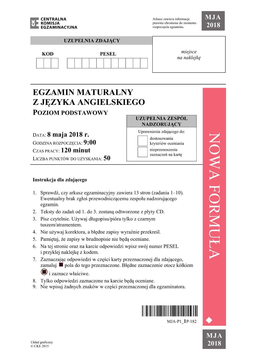 Matura Angielski 2018 (CKE Arkusze, Zadania i Odpowiedzi)...