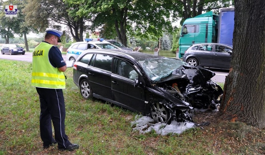 Wypadek w Pułankowicach. Opel zjechał z drogi i uderzył w drzewo (ZDJĘCIA)