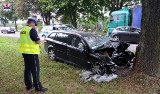 Wypadek w Pułankowicach. Opel zjechał z drogi i uderzył w drzewo (ZDJĘCIA)