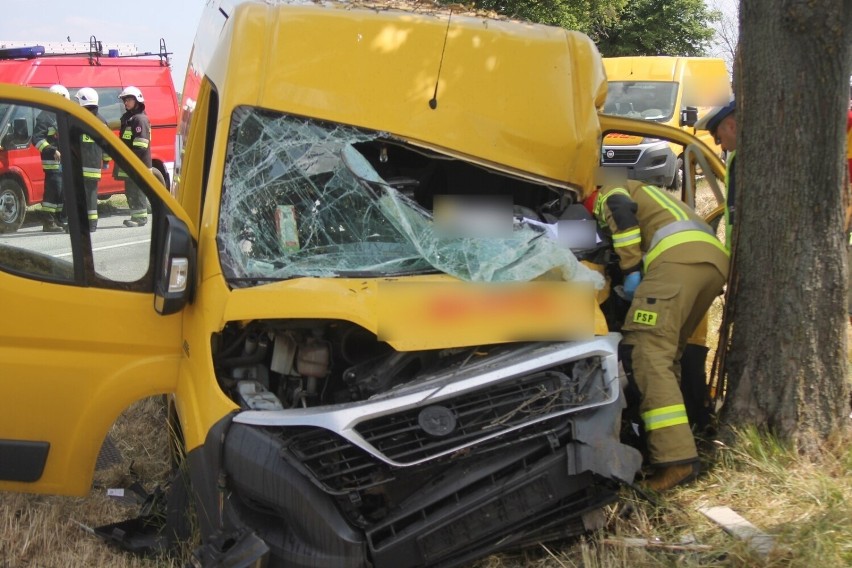 Auto uderzyło w drzewo. Kierowca został zakleszczony w pojeździe [ZDJĘCIA]