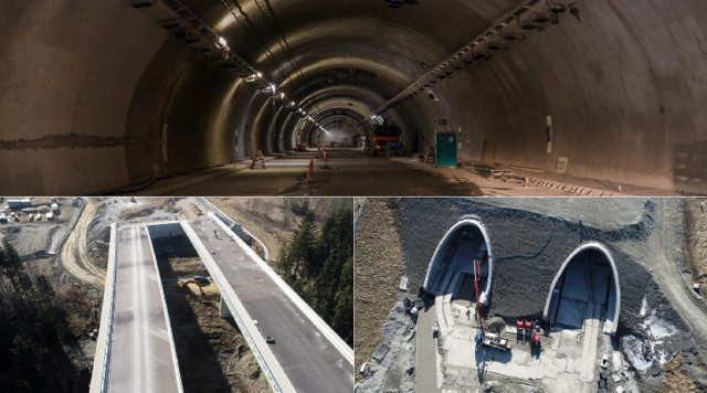Zakopianka: budowa tunelu i drogi ekspresowej S7 na odcinku Naprawa – Skomielna Biała. Zdjęcia z 28.03.2022