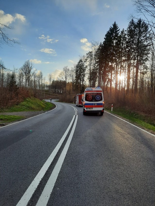 36-letni motocyklista, kierujący hondą, na łuku drogi stracił panowanie nad maszyną, zjechał na przeciwny pas ruchu i wylądował w rowie. Mężczyzna został ranny. Przewieziono go do szpitala. 