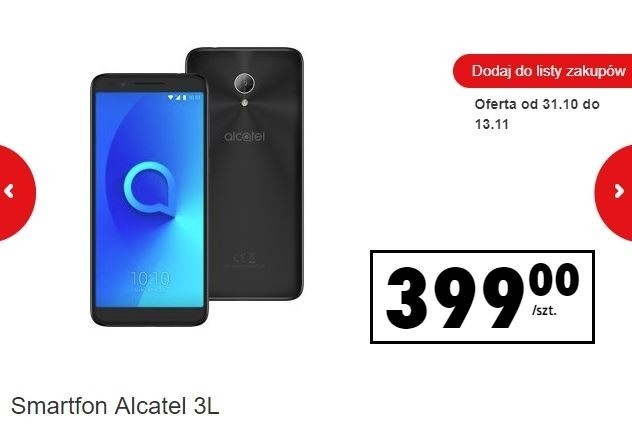 Smartfon Alcatel 3L - Cena: 399 zł...
