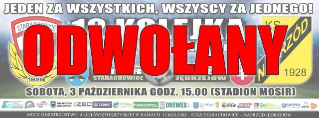 Z powodu koronawirusa odwołany został sobotni mecz Staru Starachowice z Naprzodem. 10 zawodników klubu z Jędrzejowa ma covid 19.