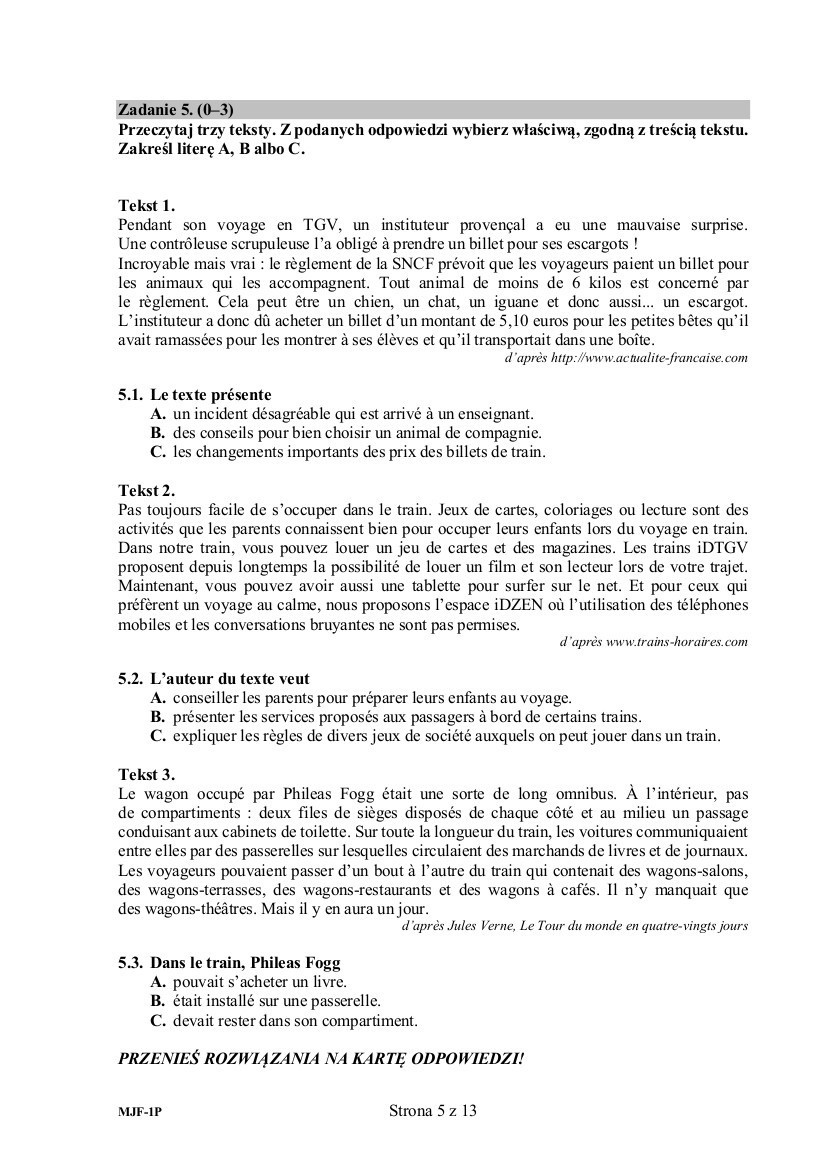 Matur 2015 język francuski, poziom podstawowy