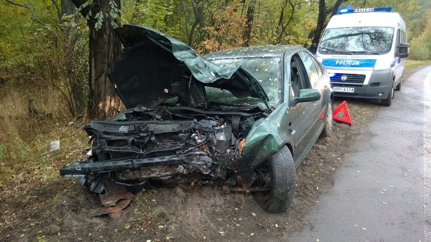 Wypadek na Strykowskiej. Volkswagen rozbił się na drzewie [ZDJĘCIA]