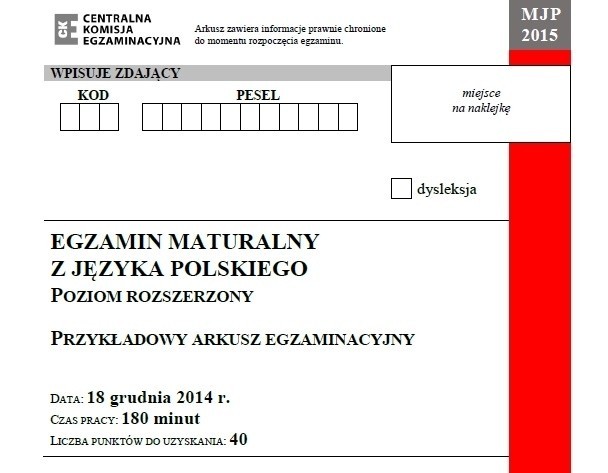 Próbna matura 2014/2015 z CKE - język polski (p. rozszerzony) [ARKUSZE,  ODPOWIEDZI] | Dziennik Bałtycki