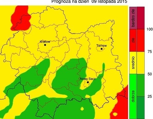 Małopolska na mapie smogu cała czerwona. Najgorzej było w Krakowie i Nowym Sączu