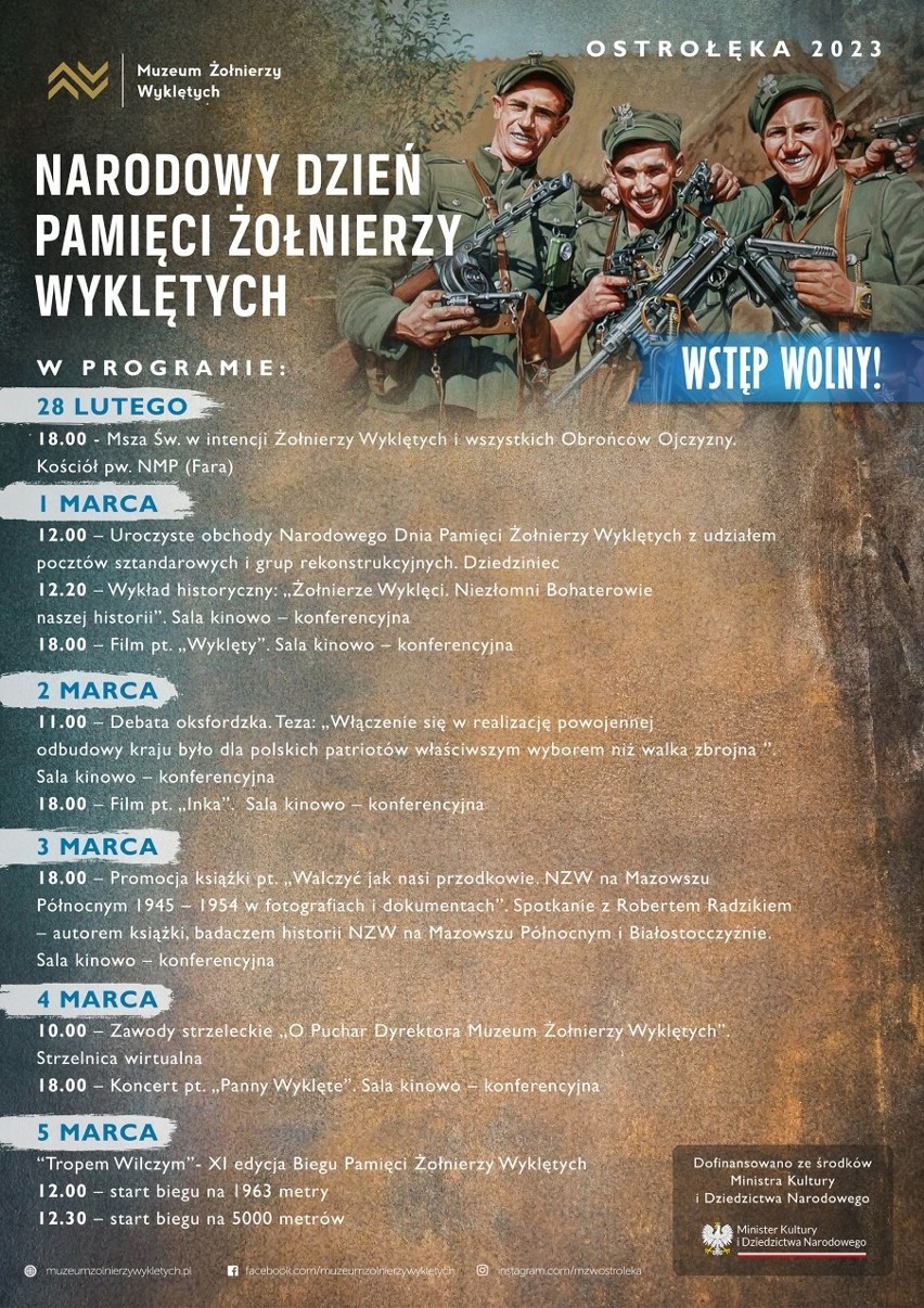 Muzeum Żołnierzy Wyklętych w Ostrołęce przygotowało bogaty program obchodów Narodowego Dnia Pamięci Żołnierzy Wyklętych. 28.02-5.02.2023