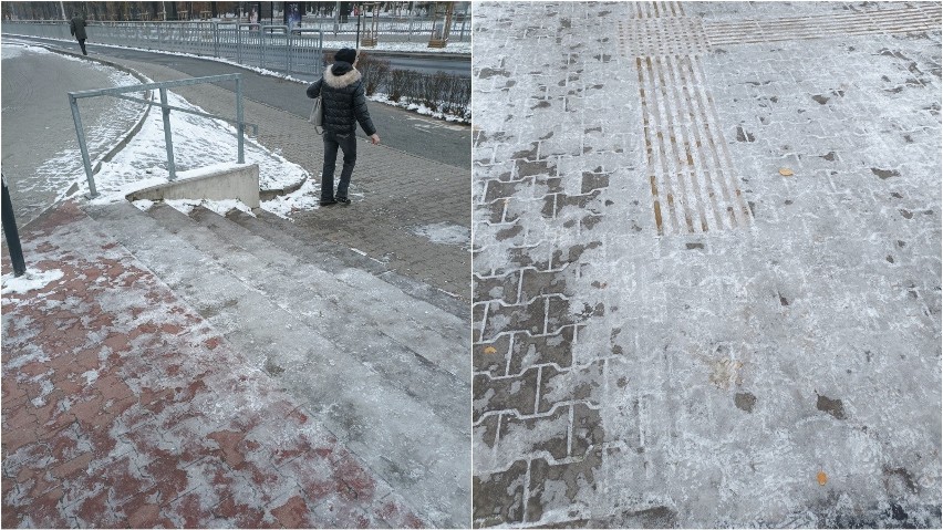 Lód na chodnikach przy ul. Drzewieckiego