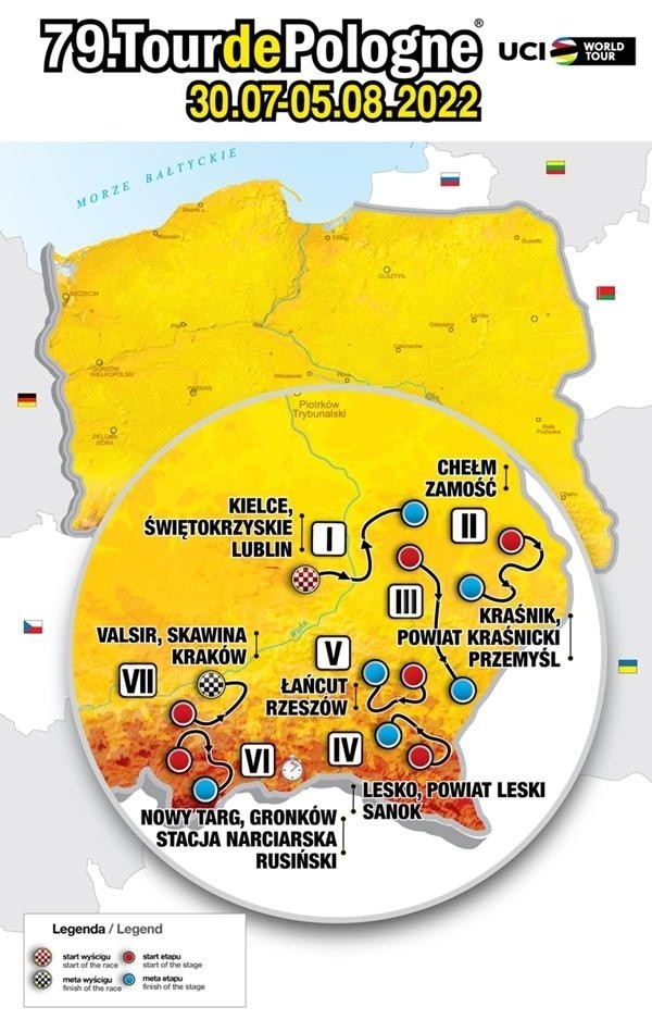 Tour de Pologne wjedzie do Krakowa. Trasa, utrudnienia, zmiany w komunikacji, mapy [5.08.2022]