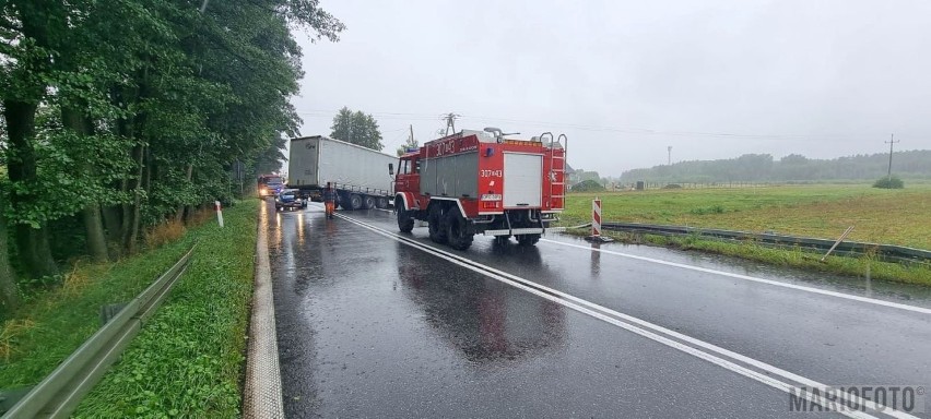 Ciężarowe renault wpadło do rowu na DK46 w Grodźcu.