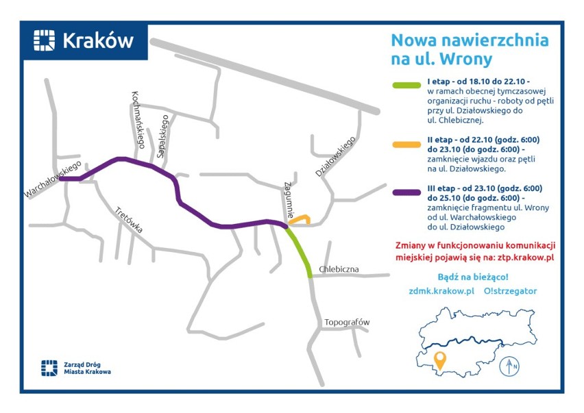 Kraków. Układanie nowej nawierzchni na ulicy Wrony. Duże zmiany