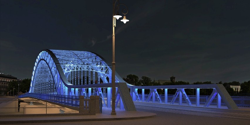 Kraków. Pięknieje most Piłsudskiego. Nocą ma być efektownie podświetlany [ZDJĘCIA, WIZUALIZACJE]