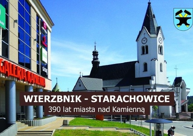 Tradycja i nowoczesność Starachowic widoczne także na okładce. Zabytkowy kościół Świętej Trójcy sąsiaduje z Galerią Kamienna.
