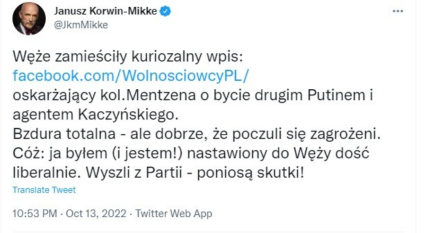 Wojciech Machulski, rzecznik partii KORWiN: "Nazwa 'Węże'...