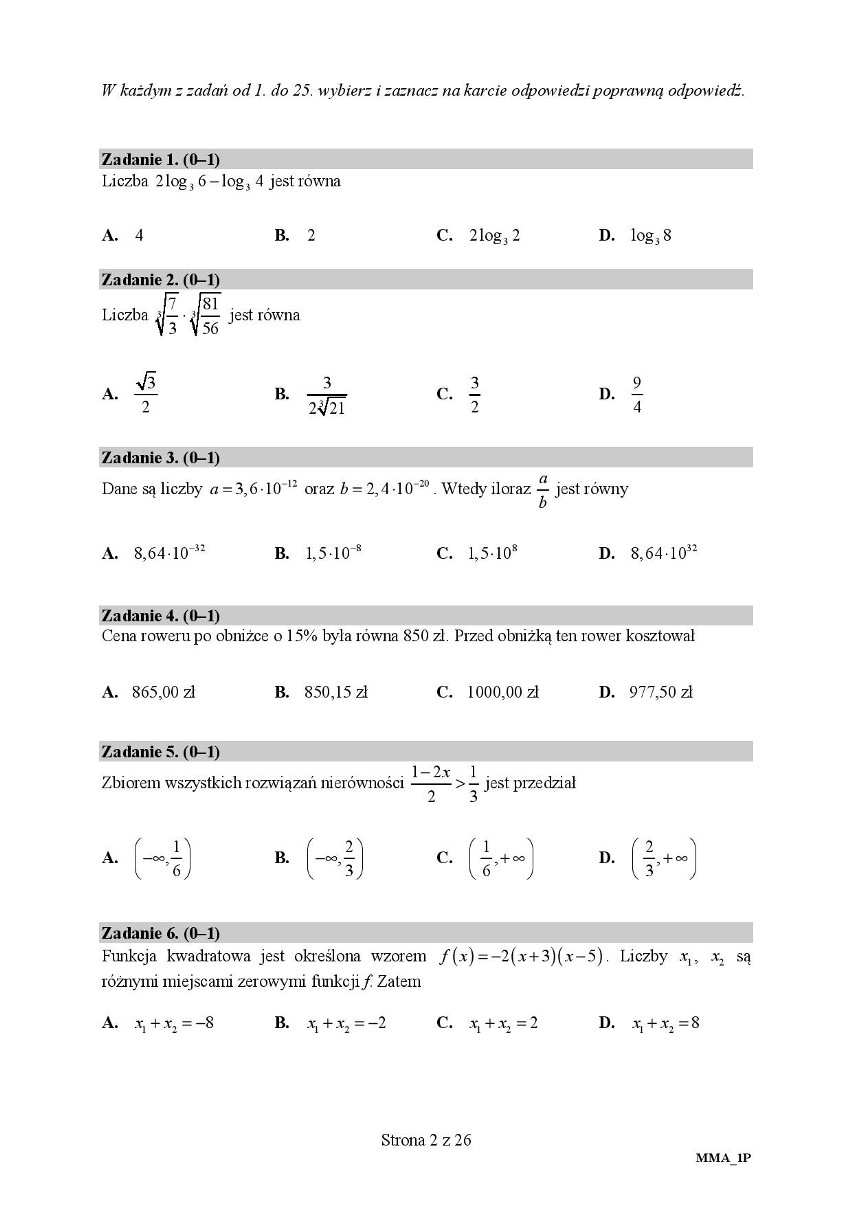 Arkusze z ubiegłego roku - MATURA 2019 MATEMATYKA:...