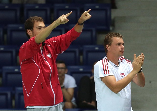 Jerzy Janowicz i Marcin Matkowski podczas meczu Pucharu Polski.