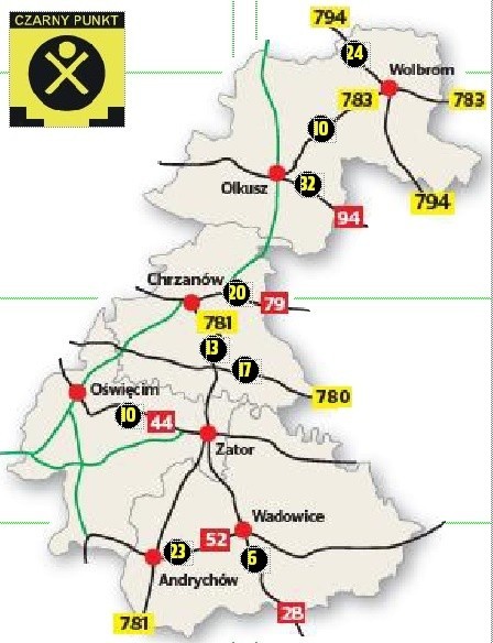 Mamy mapę "czarnych punktów" na drogach Małopolski zachodniej. Sprawdź, które miejsca lepiej omijać
