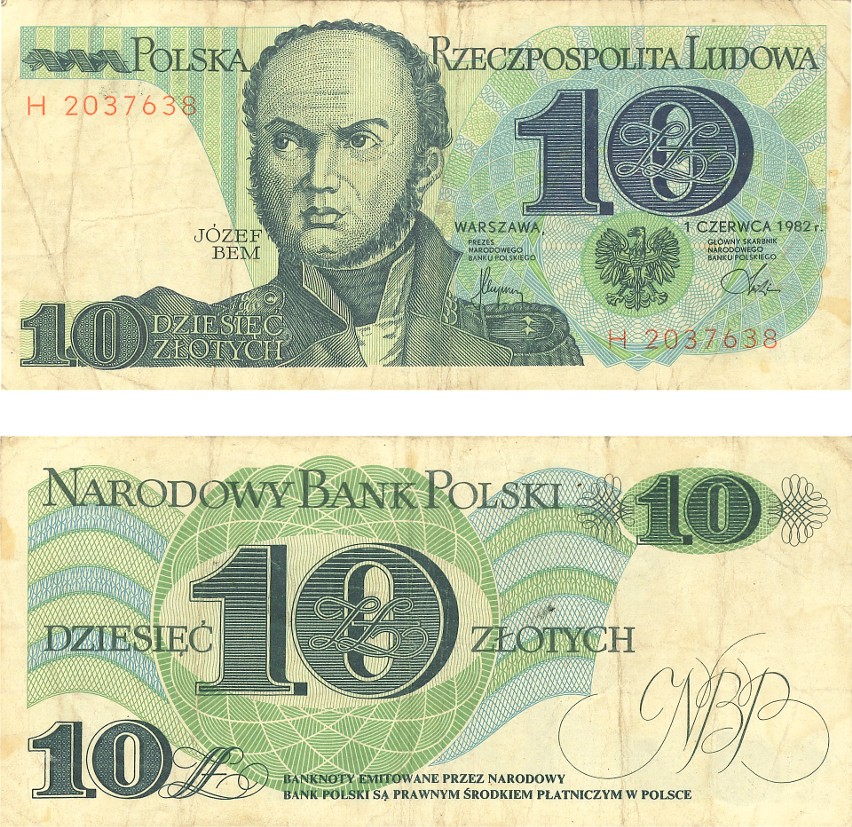 Banknot: 10 zł z 1982 roku...