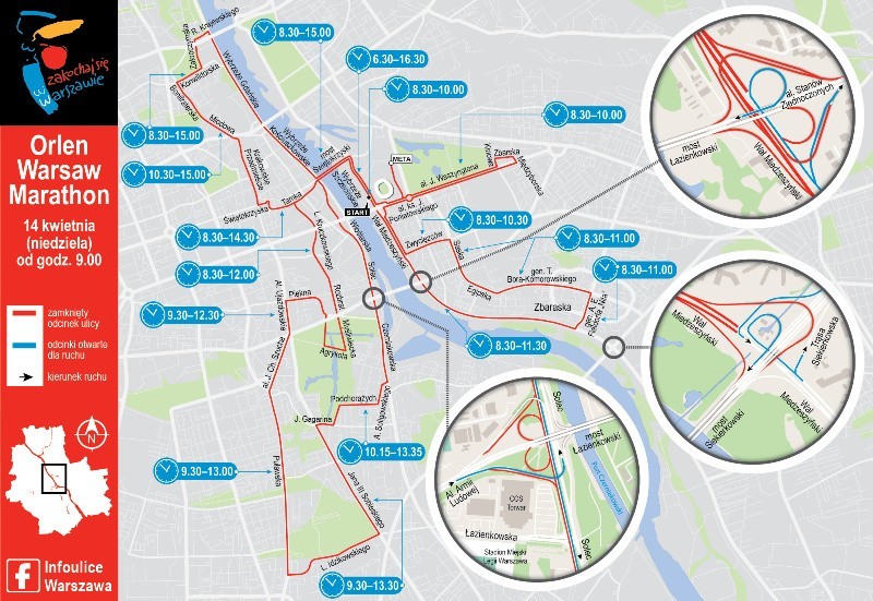 Orlen Warsaw Marathon 2019 [ZDJĘCIA] [TRASA] [MAPA] Warszawa: Utrudnienia 14.04, zamknięte ulice, objazdy, zmiany w komunikacji miejskiej